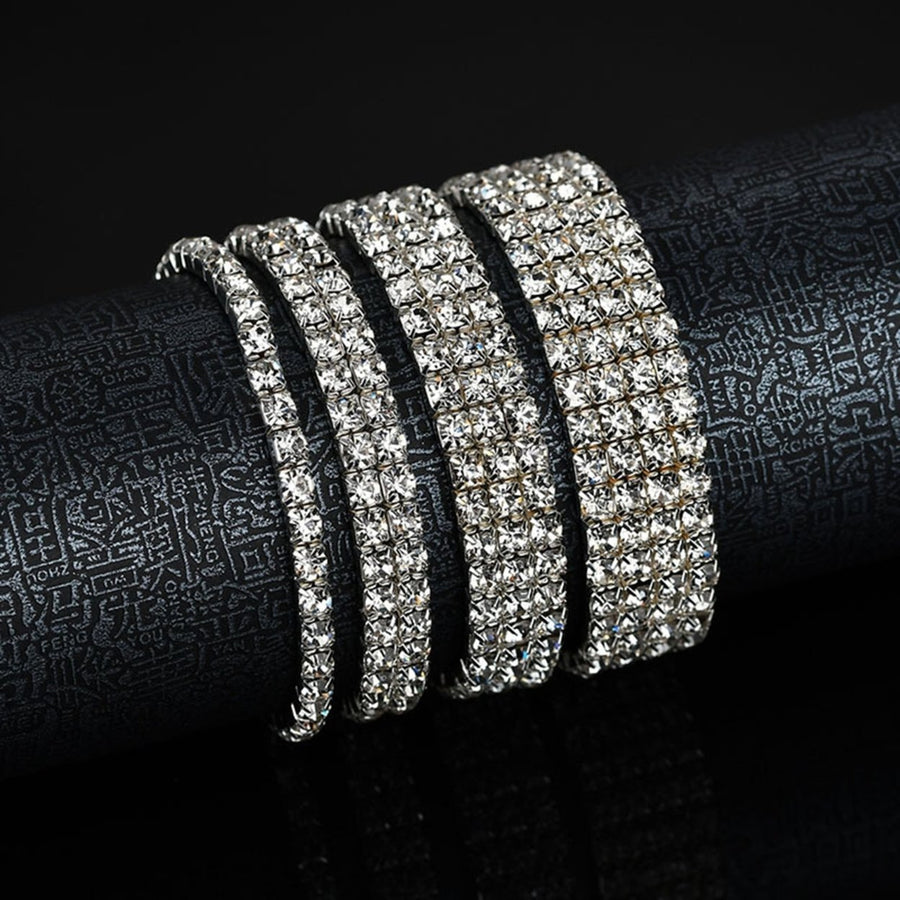 Exquisite Noble Bridal Bracelet Great Workmanship Multi-row Stretchy Rhinestone Bracelet Jewelry Accessory Image 1