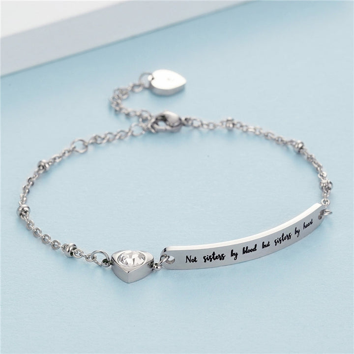 Letter Print Adjustable Women Bracelet Titanium Steel Curved Plate Heart-shaped Dangle Bracelet Jewelry Accessory Image 1