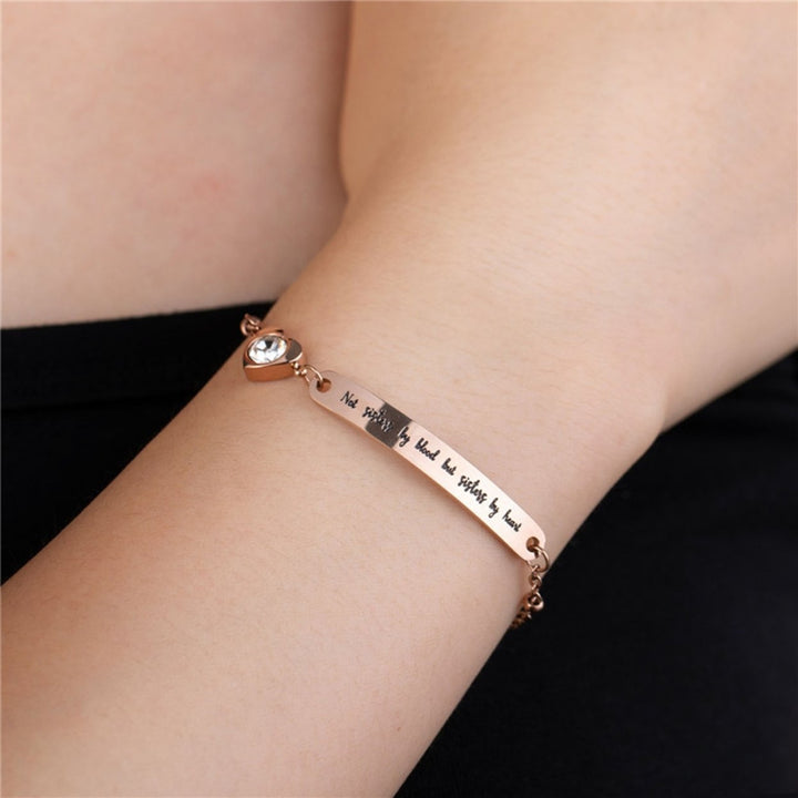 Letter Print Adjustable Women Bracelet Titanium Steel Curved Plate Heart-shaped Dangle Bracelet Jewelry Accessory Image 4