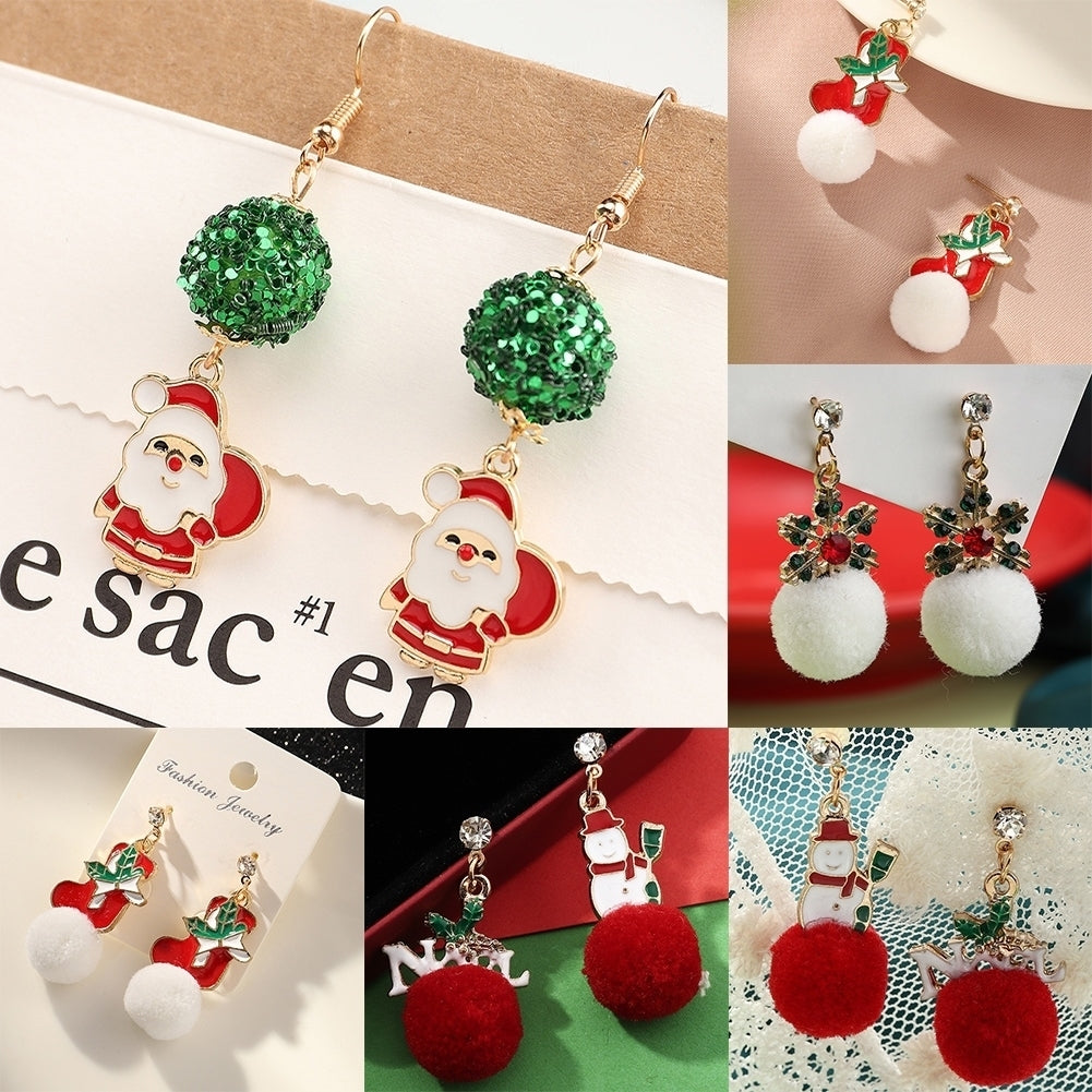 Stylish Women faux Ball Ear Stud Santa Claus Snowflake Eardrop Hook Earrings Image 1