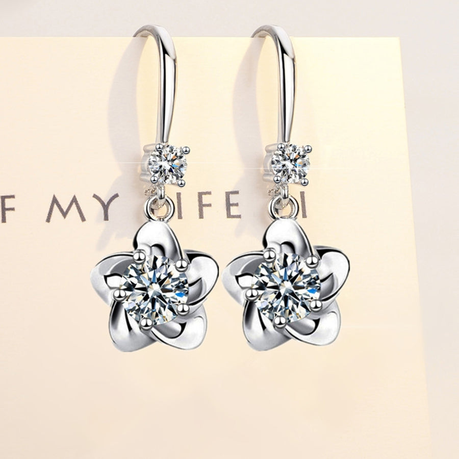 1 Pair Women Earrings Flower Shape Shiny Rhinestone Symmetric Drop Earrings for Gift Image 1