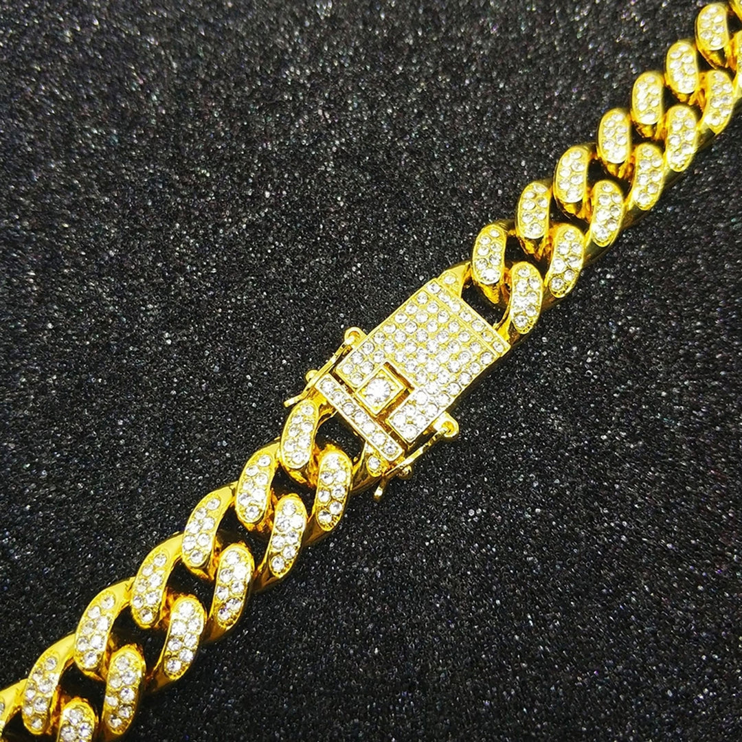 Hip Hop Men Cuban Link Chain Bracelet Shiny Rhinestone Inlaid Bangle Jewelry Image 9