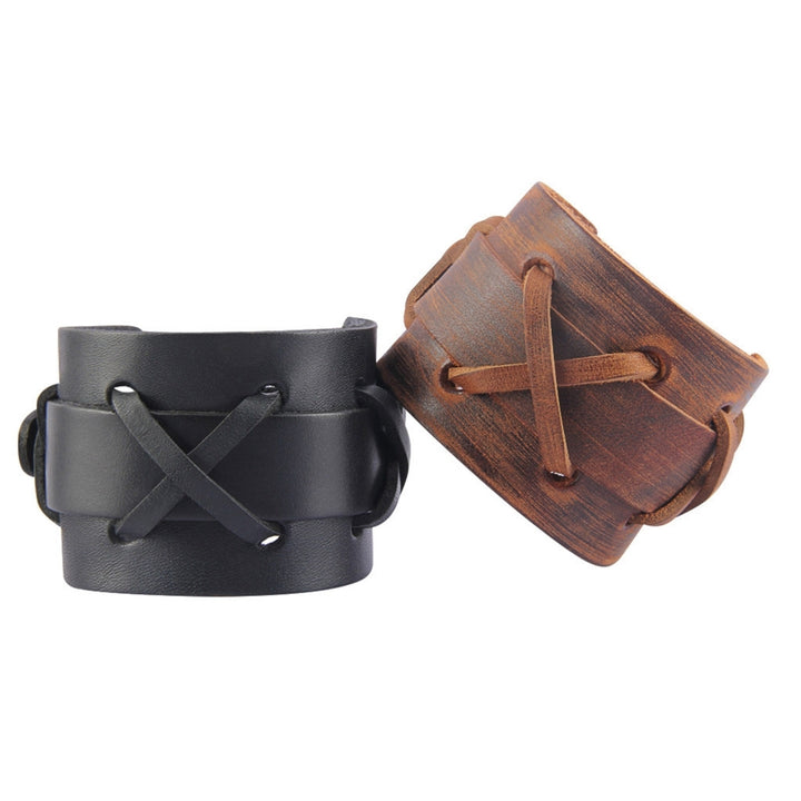 Adjustable Metal Buckle Closure Men Bracelet Comfortable Men Punk Rock Faux Leather Wristband Jewelry Accessory Image 8