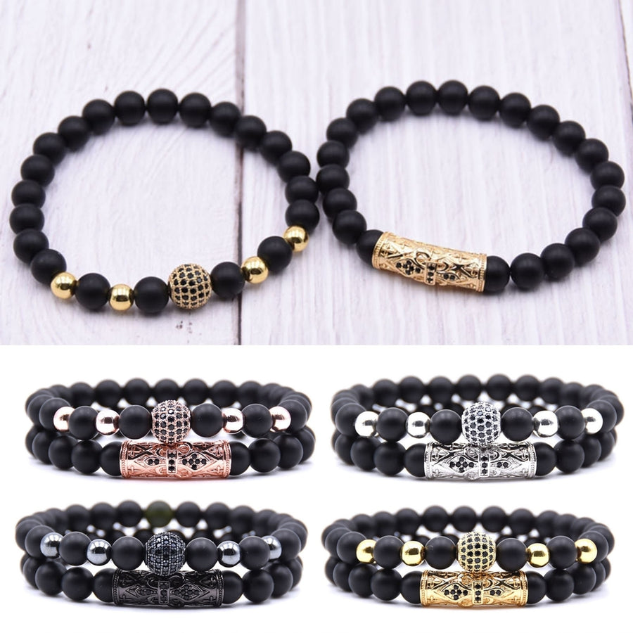 2Pcs Nice-looking Bracelet Corrosion Resistant Alloy Bead Design Men Jewelry Bracelet for Daily Image 1