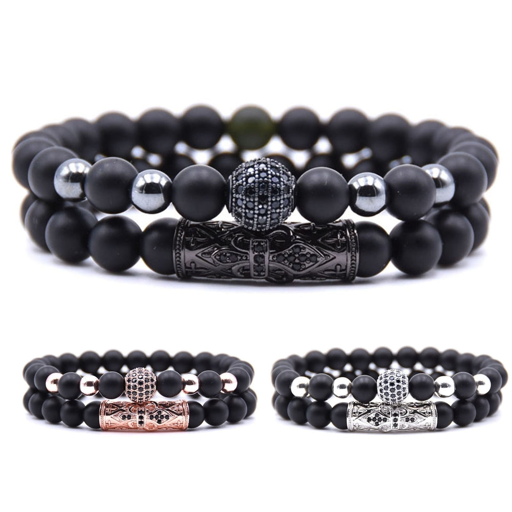 2Pcs Nice-looking Bracelet Corrosion Resistant Alloy Bead Design Men Jewelry Bracelet for Daily Image 2