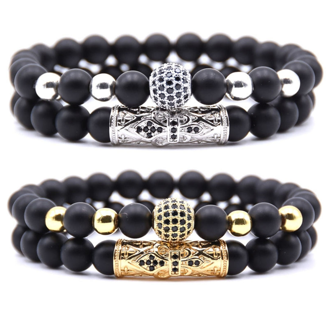 2Pcs Nice-looking Bracelet Corrosion Resistant Alloy Bead Design Men Jewelry Bracelet for Daily Image 4