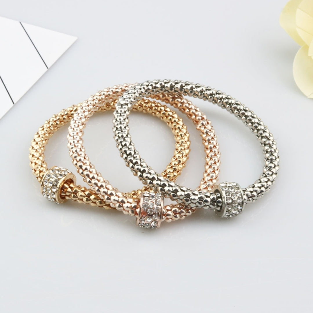 3Pcs Women Bracelet All-match Fashion Jewelry Alloy Rhinestone Embedded Corn Chain Bangle for Party Image 1