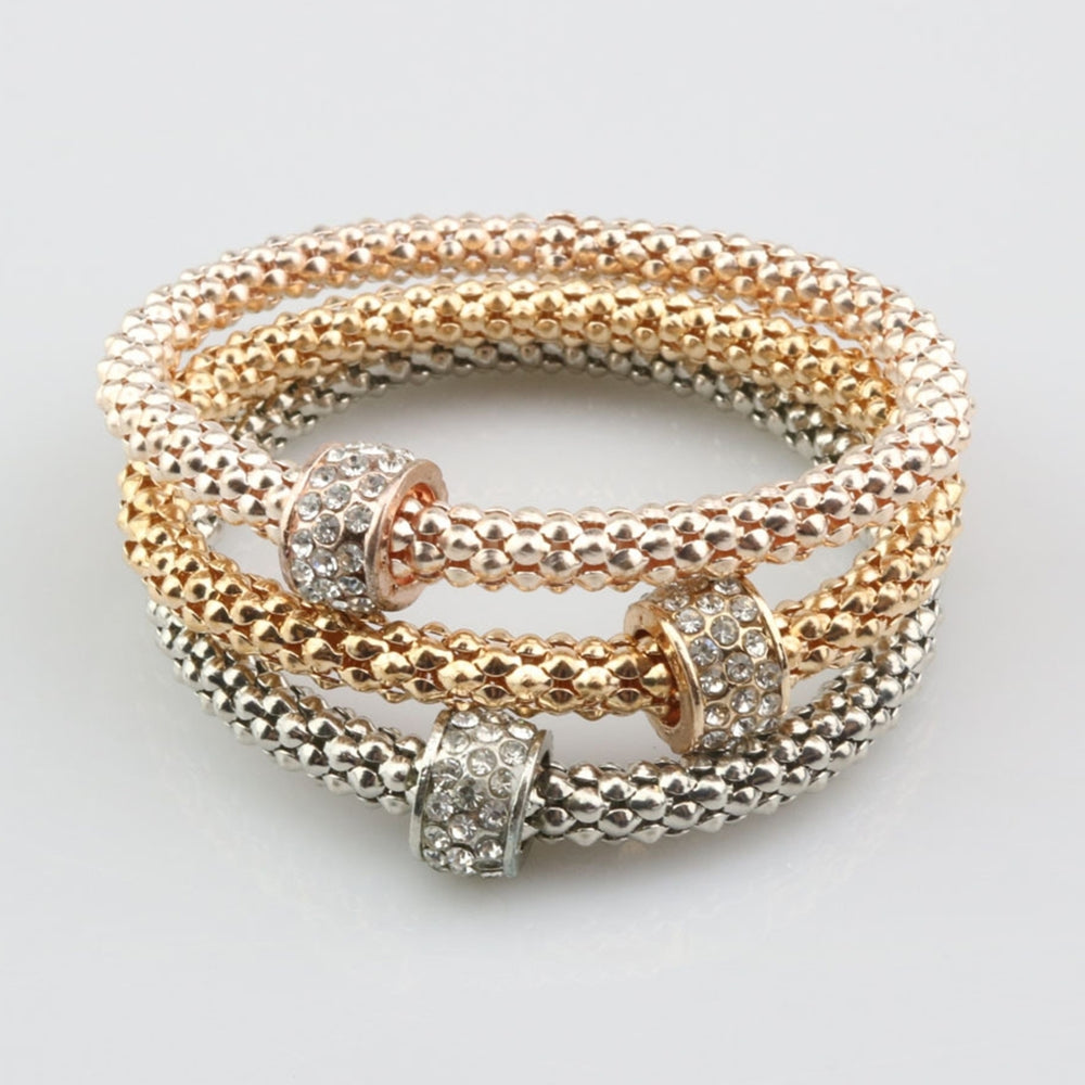 3Pcs Women Bracelet All-match Fashion Jewelry Alloy Rhinestone Embedded Corn Chain Bangle for Party Image 2