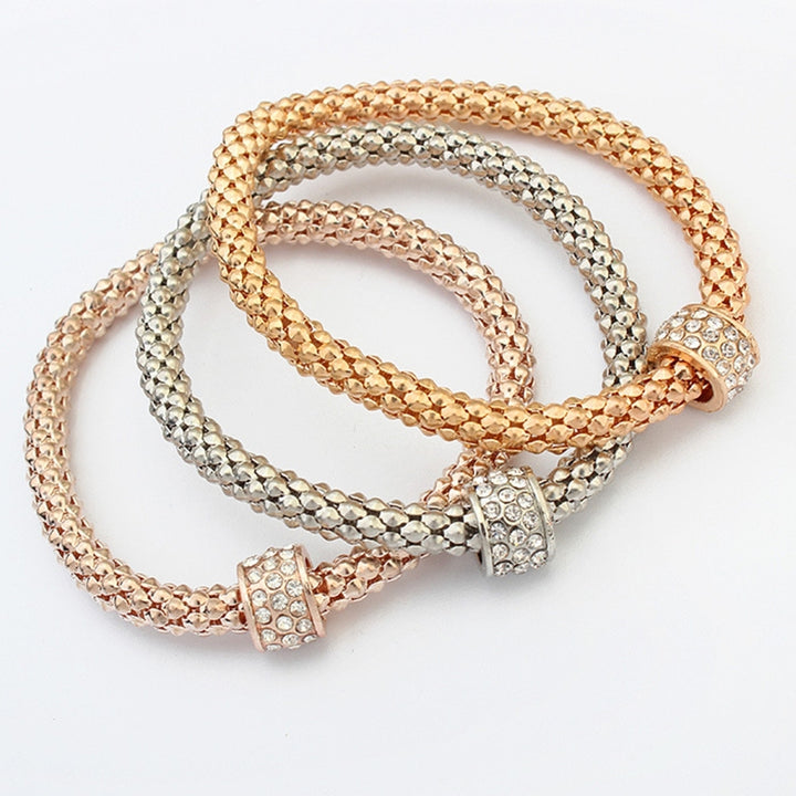 3Pcs Women Bracelet All-match Fashion Jewelry Alloy Rhinestone Embedded Corn Chain Bangle for Party Image 3