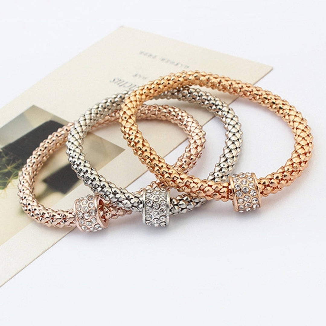 3Pcs Women Bracelet All-match Fashion Jewelry Alloy Rhinestone Embedded Corn Chain Bangle for Party Image 4