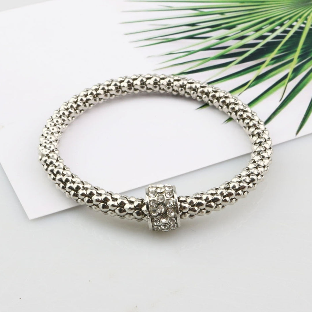 3Pcs Women Bracelet All-match Fashion Jewelry Alloy Rhinestone Embedded Corn Chain Bangle for Party Image 6