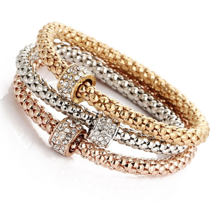 3Pcs Women Bracelet All-match Fashion Jewelry Alloy Rhinestone Embedded Corn Chain Bangle for Party Image 11