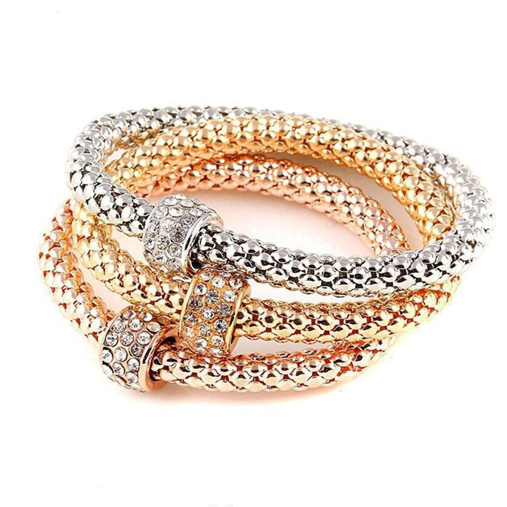 3Pcs Women Bracelet All-match Fashion Jewelry Alloy Rhinestone Embedded Corn Chain Bangle for Party Image 12