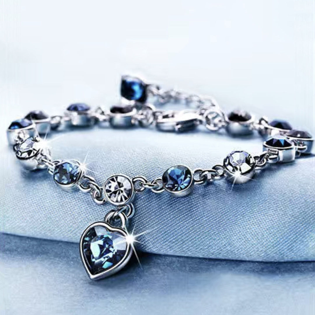 Hand Chain Zircon Chain Heart Shape Faux Crystal Prom Bracelets for Valentines Day Image 1