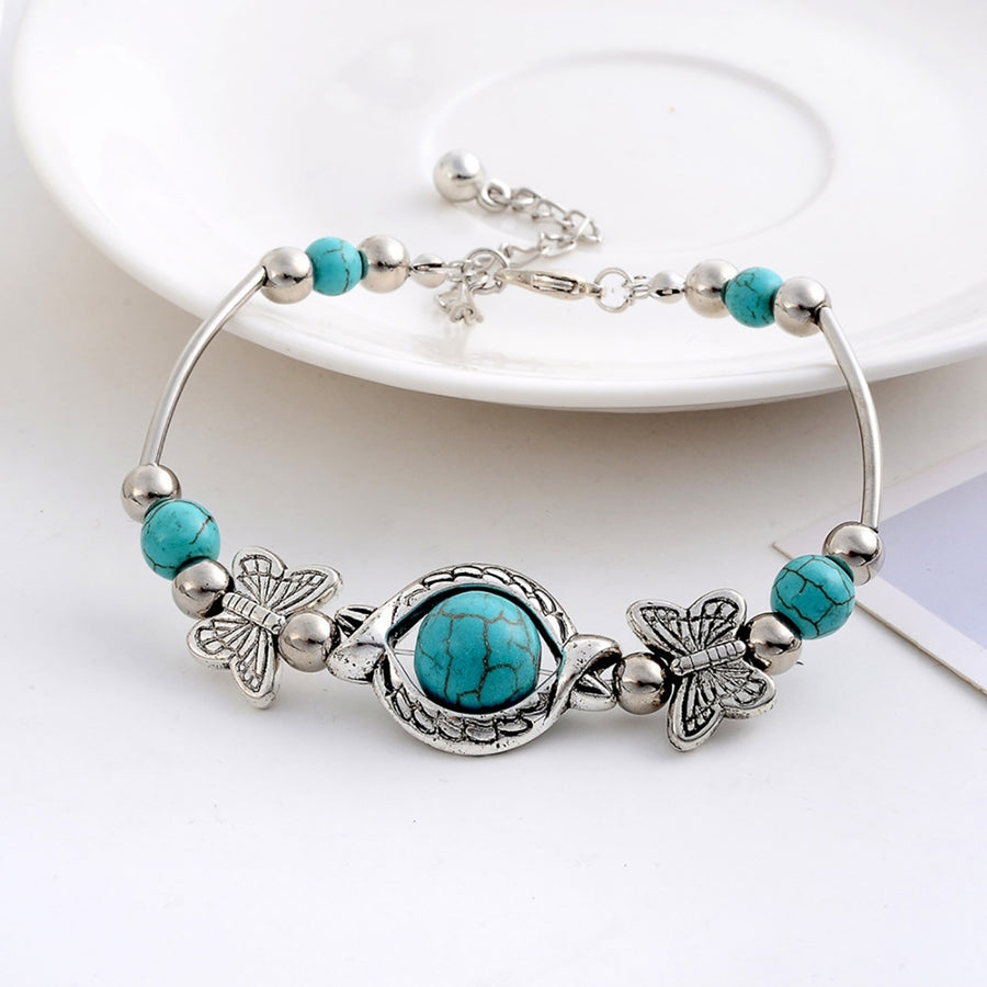 Butterflies Decor Adjustable Unisex Bracelet Alloy Handmade Turquoises Beads Retro Bracelet Jewelry Accessories Image 1