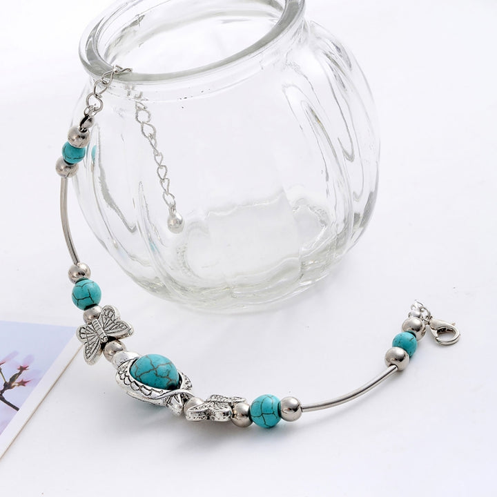 Butterflies Decor Adjustable Unisex Bracelet Alloy Handmade Turquoises Beads Retro Bracelet Jewelry Accessories Image 2