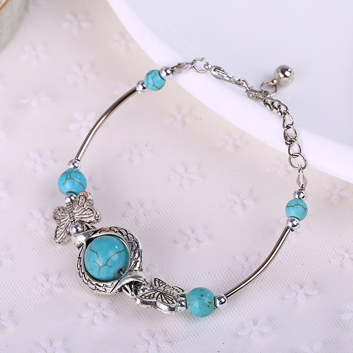 Butterflies Decor Adjustable Unisex Bracelet Alloy Handmade Turquoises Beads Retro Bracelet Jewelry Accessories Image 4