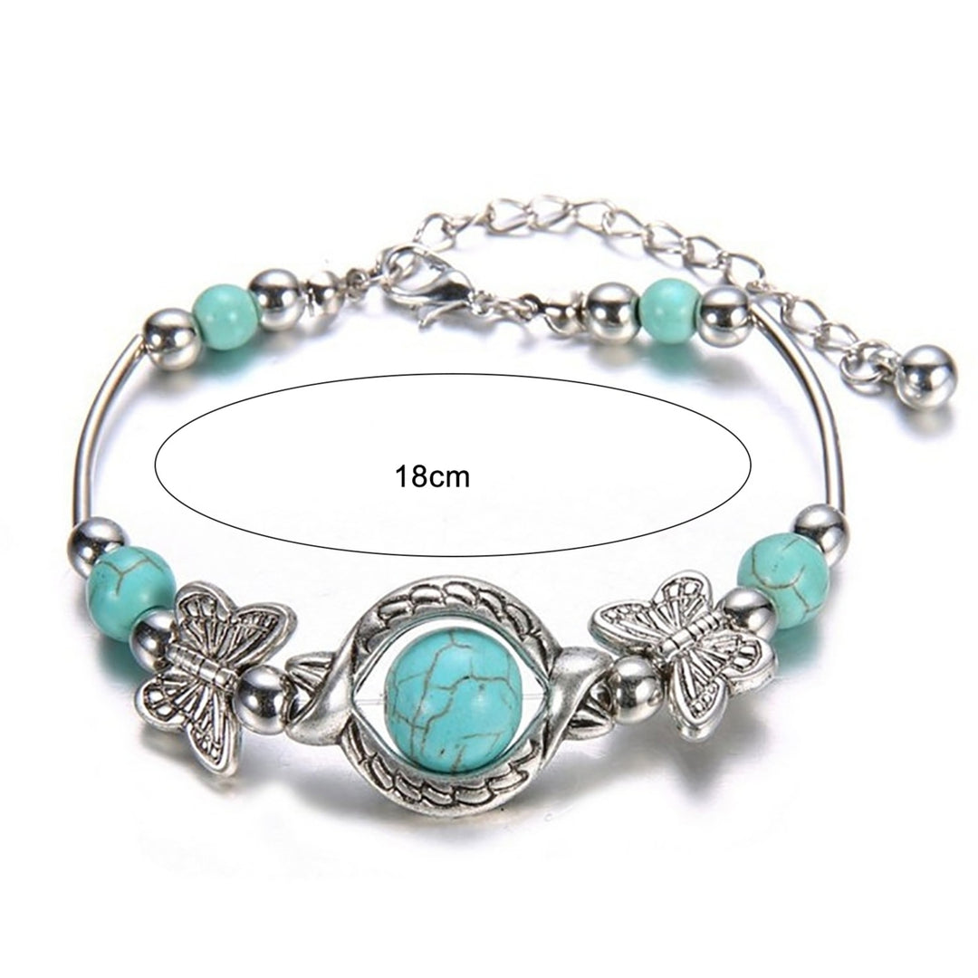 Butterflies Decor Adjustable Unisex Bracelet Alloy Handmade Turquoises Beads Retro Bracelet Jewelry Accessories Image 6