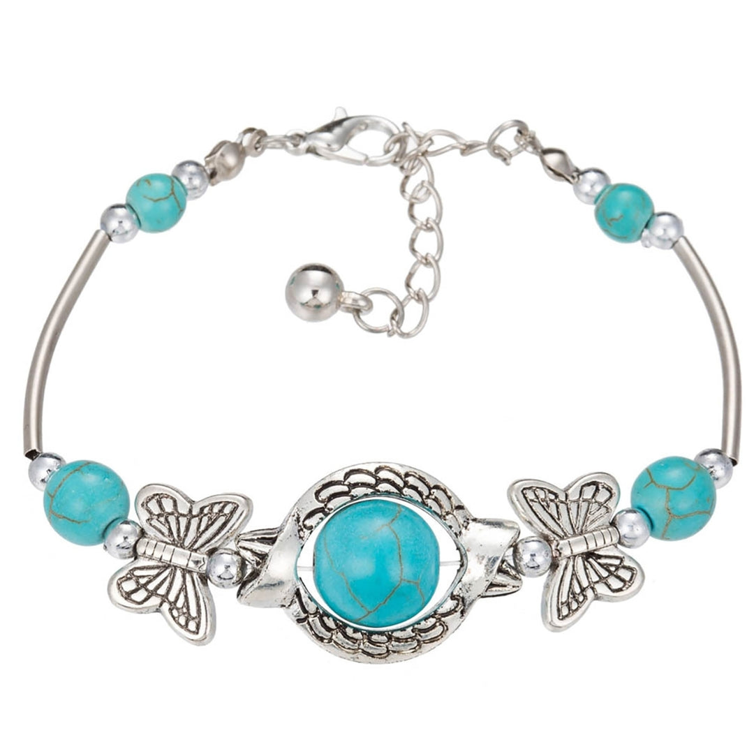 Butterflies Decor Adjustable Unisex Bracelet Alloy Handmade Turquoises Beads Retro Bracelet Jewelry Accessories Image 11