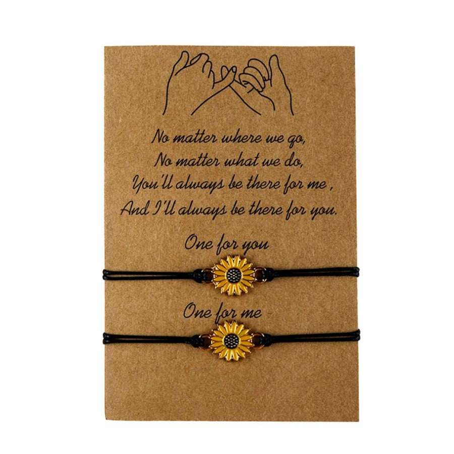 1 Set Friendship Card Bracelets Sunflower Dripping Oil Adjustable Bracelets for Daily Wear Image 1