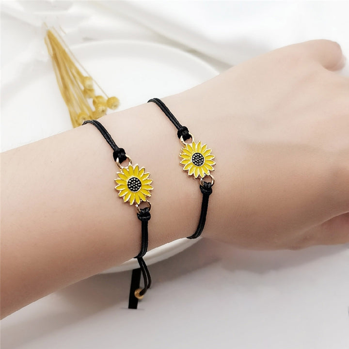 1 Set Friendship Card Bracelets Sunflower Dripping Oil Adjustable Bracelets for Daily Wear Image 3