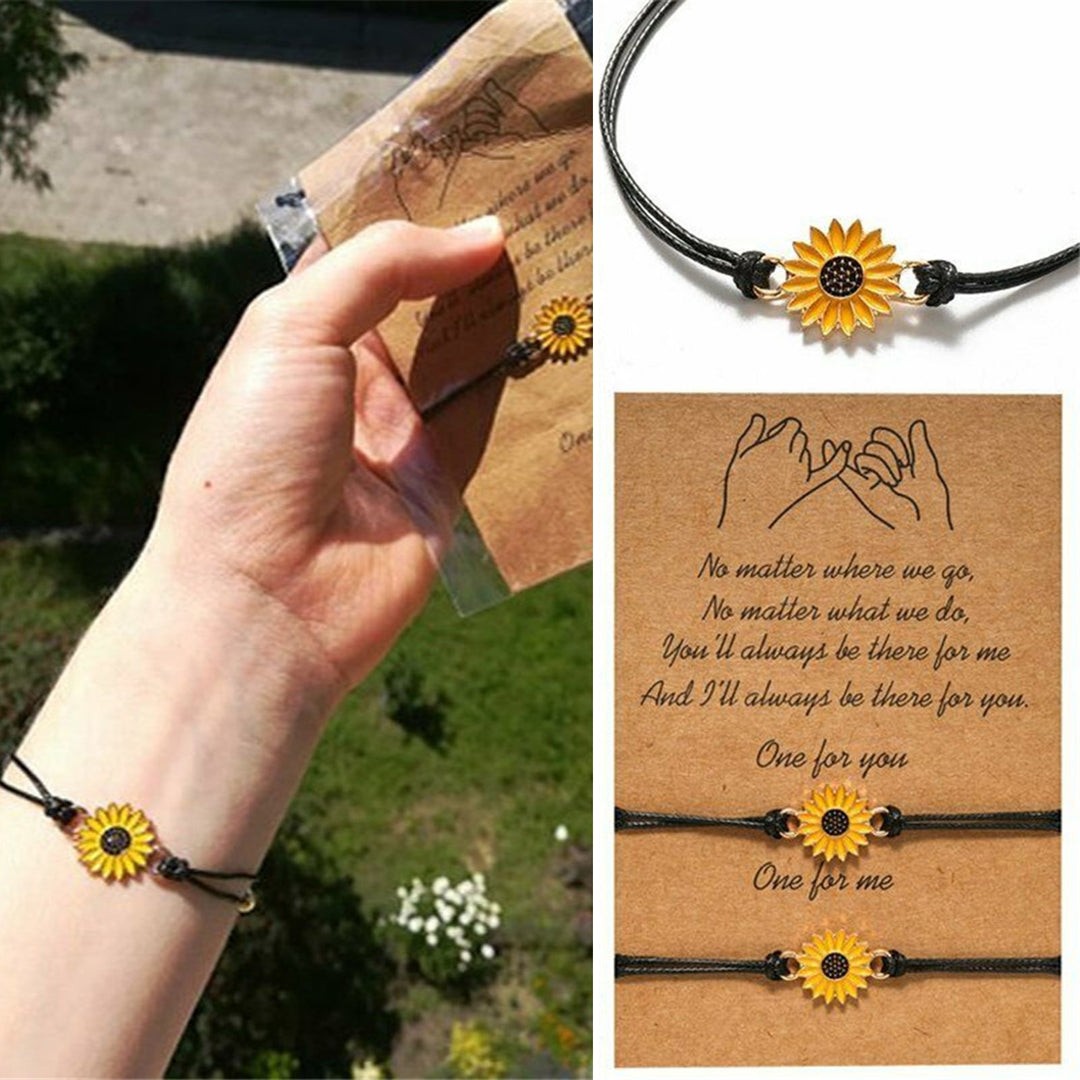 1 Set Friendship Card Bracelets Sunflower Dripping Oil Adjustable Bracelets for Daily Wear Image 9