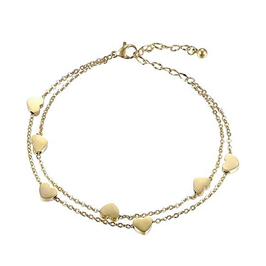 Fashion Women Alloy Heart Charm Dual Layer Chain Bracelet Party Jewelry Gift Image 1