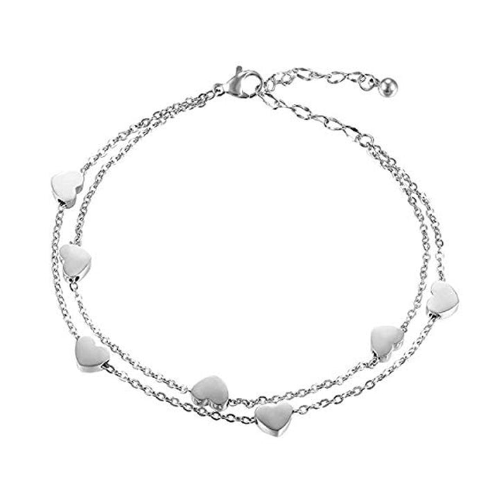 Fashion Women Alloy Heart Charm Dual Layer Chain Bracelet Party Jewelry Gift Image 3