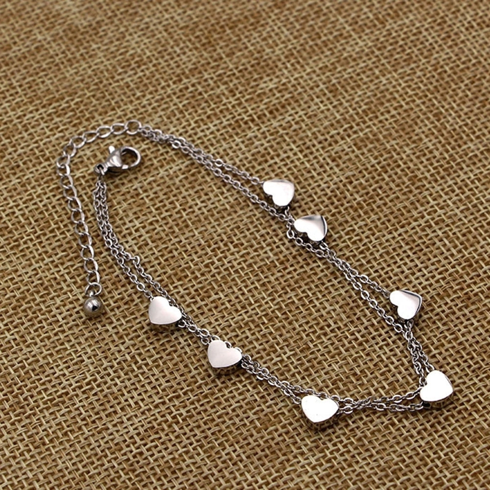 Fashion Women Alloy Heart Charm Dual Layer Chain Bracelet Party Jewelry Gift Image 12