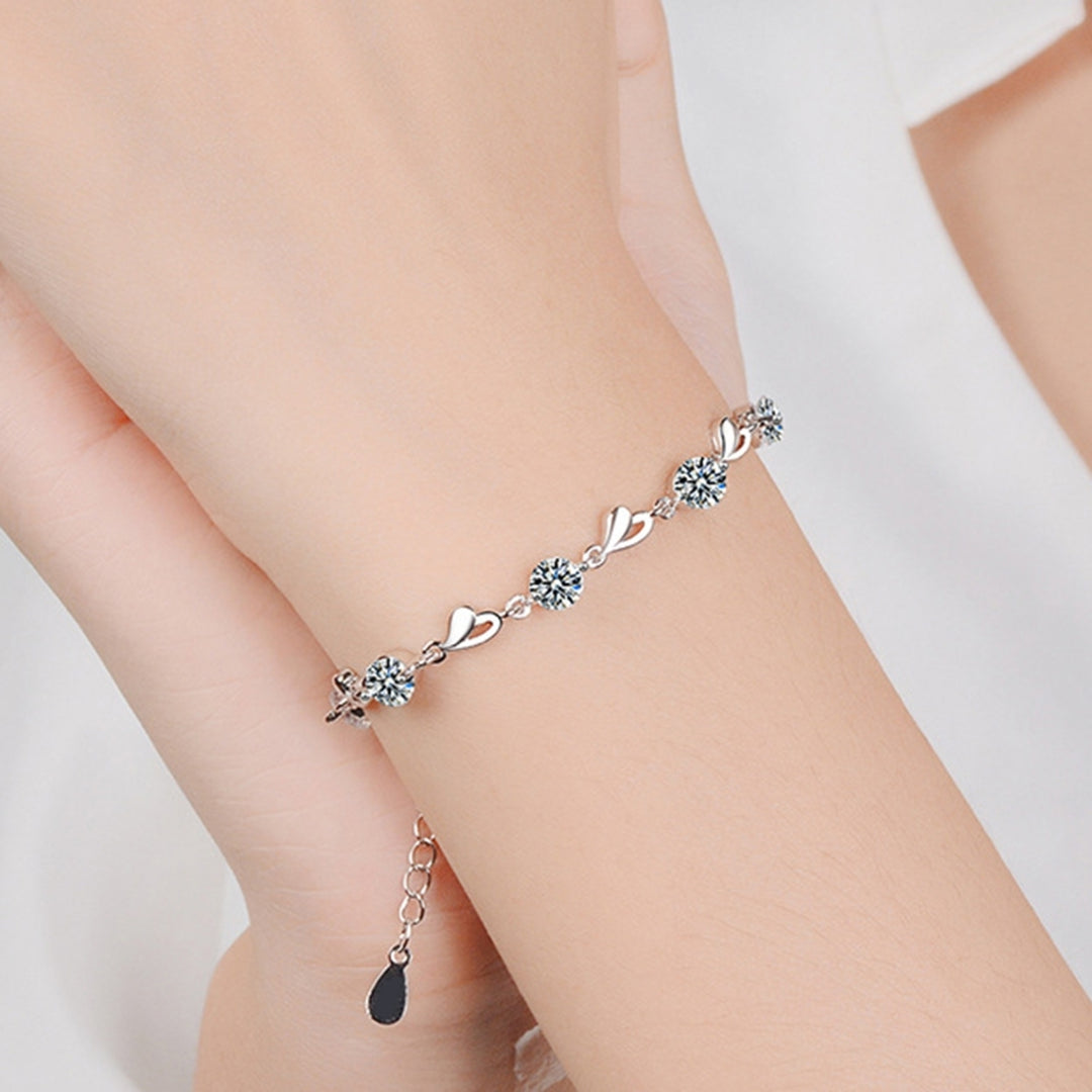 Women Bracelet Heart Shape Shiny Rhinestone Good-looking Lady Bangle for Gift Image 7