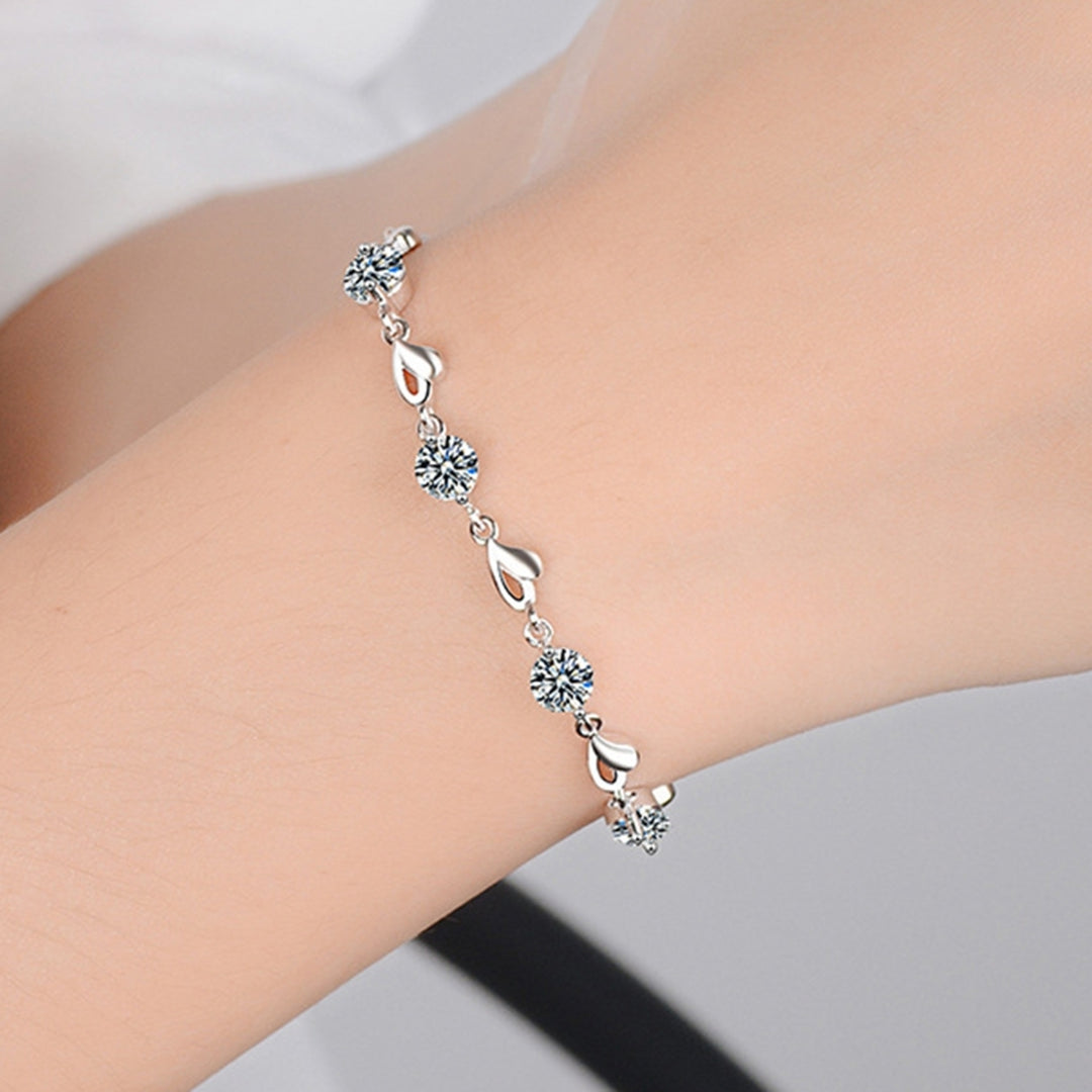 Women Bracelet Heart Shape Shiny Rhinestone Good-looking Lady Bangle for Gift Image 8