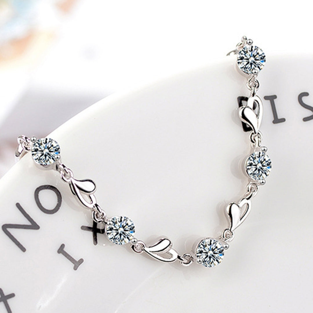 Women Bracelet Heart Shape Shiny Rhinestone Good-looking Lady Bangle for Gift Image 9