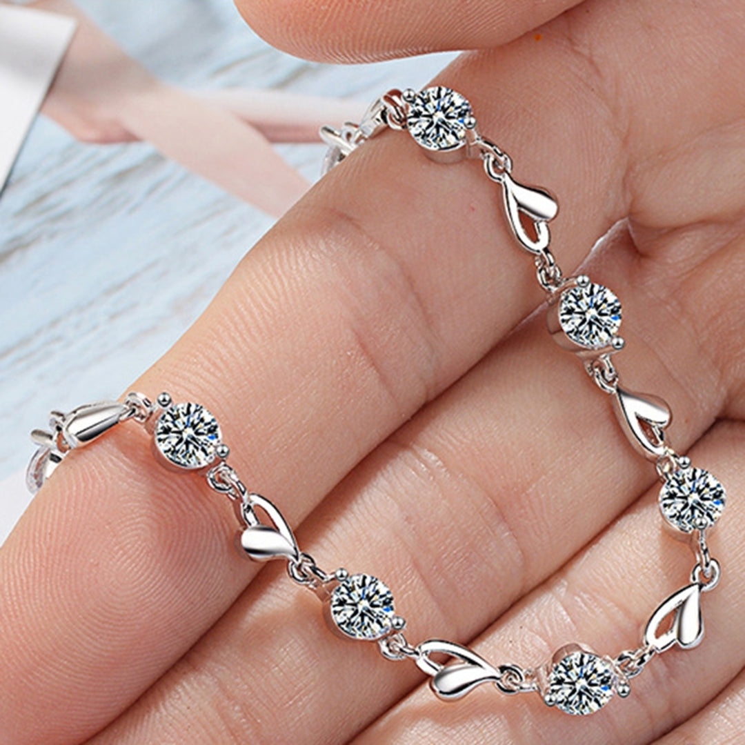 Women Bracelet Heart Shape Shiny Rhinestone Good-looking Lady Bangle for Gift Image 10