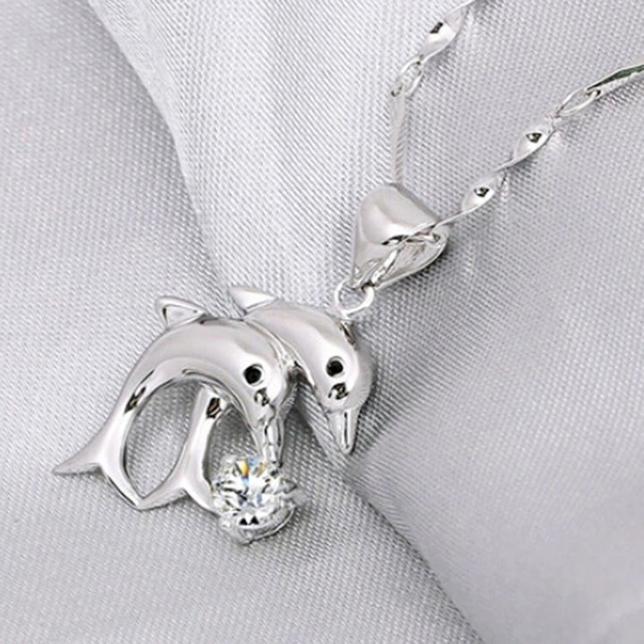 Elegant Womens Double Dolphins Jump Rhinestone Inlaid Single Pendant Jewelry Image 3