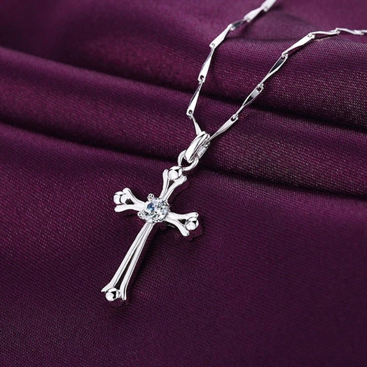 Womens Fashion Jewelry Cubic Zirconia Inlaid Cross Shape Necklace Pendant Image 1