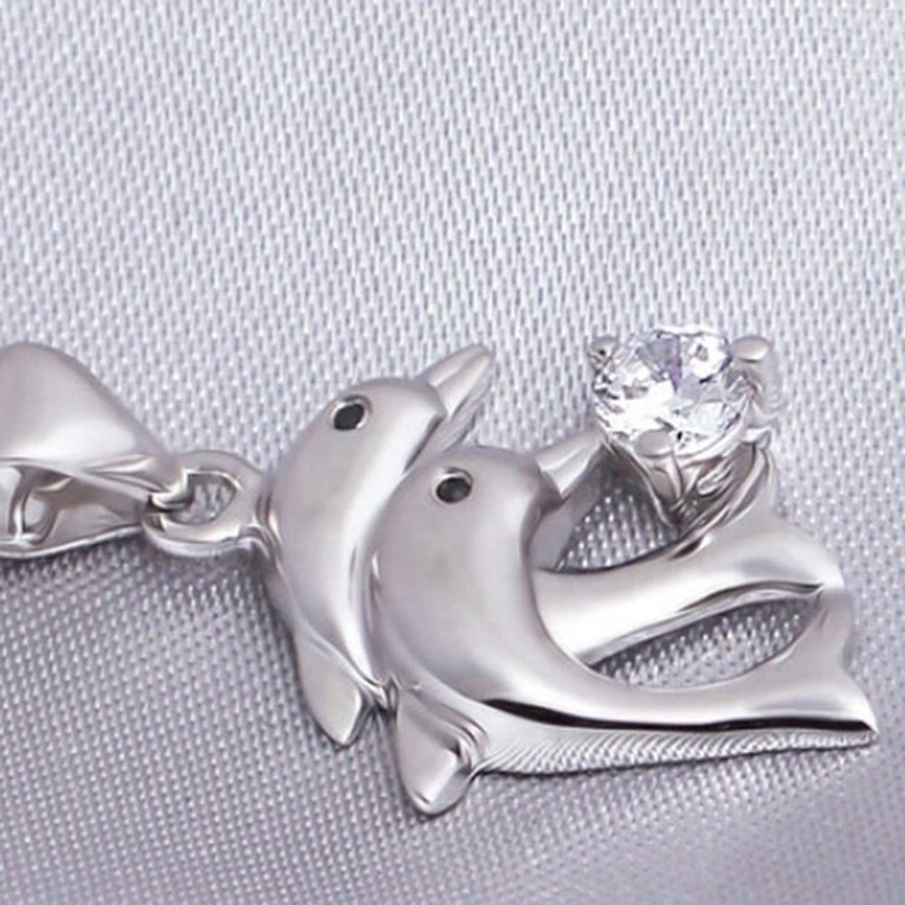 Elegant Womens Double Dolphins Jump Rhinestone Inlaid Single Pendant Jewelry Image 4