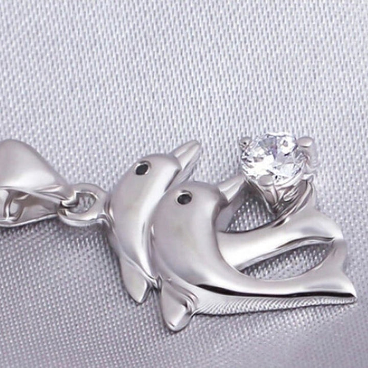 Elegant Womens Double Dolphins Jump Rhinestone Inlaid Single Pendant Jewelry Image 4