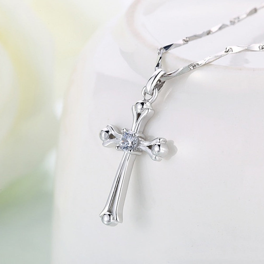 Womens Fashion Jewelry Cubic Zirconia Inlaid Cross Shape Necklace Pendant Image 2