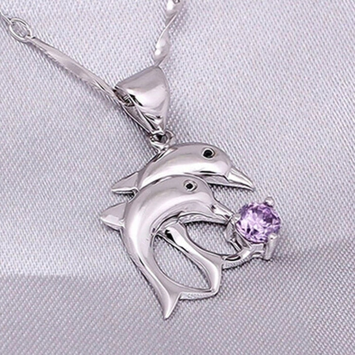 Elegant Womens Double Dolphins Jump Rhinestone Inlaid Single Pendant Jewelry Image 4