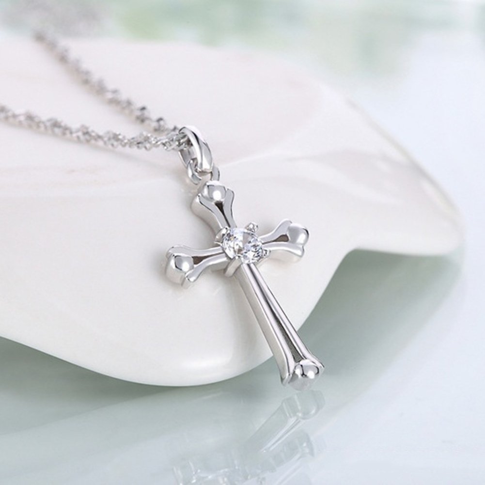 Womens Fashion Jewelry Cubic Zirconia Inlaid Cross Shape Necklace Pendant Image 3