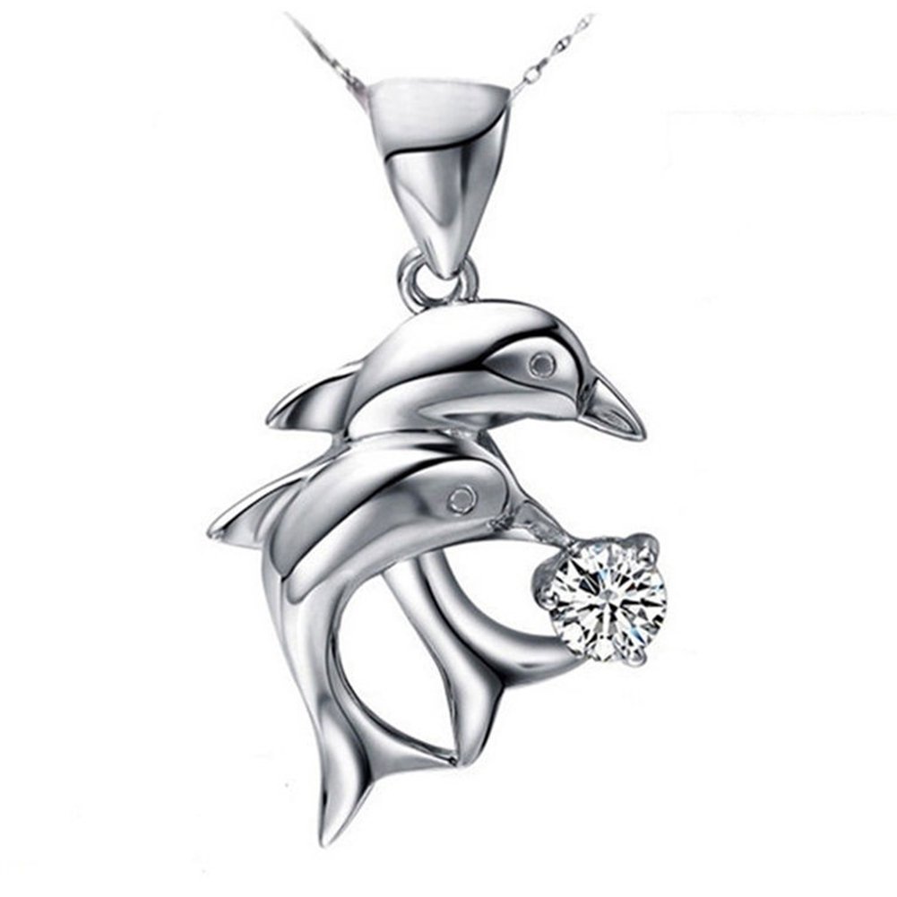 Elegant Womens Double Dolphins Jump Rhinestone Inlaid Single Pendant Jewelry Image 6