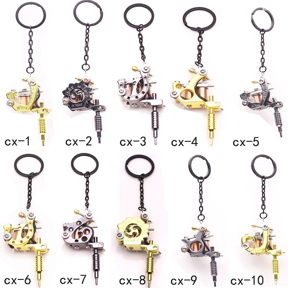 Fashion Mini Tattoo Machine Pendant Key Chain Ring Earrings Necklace Accessory Image 2