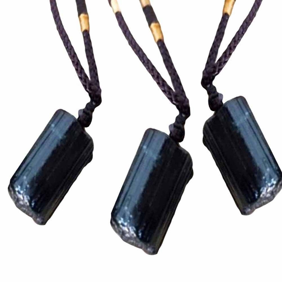 Fashion Black Tourmaline Stone Pendant with Rope Faux Gem Specimen Birthday Gift Image 1