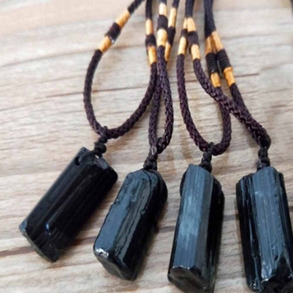 Fashion Black Tourmaline Stone Pendant with Rope Faux Gem Specimen Birthday Gift Image 2