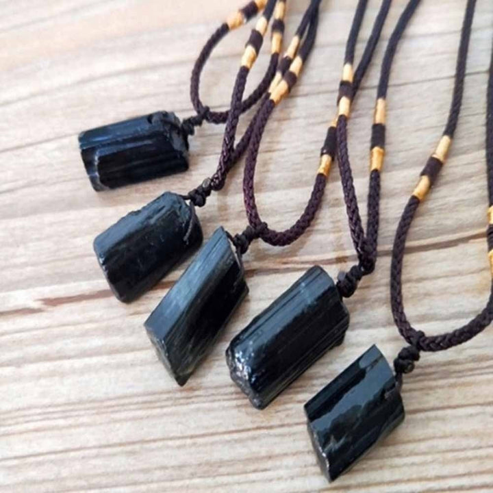 Fashion Black Tourmaline Stone Pendant with Rope Faux Gem Specimen Birthday Gift Image 3