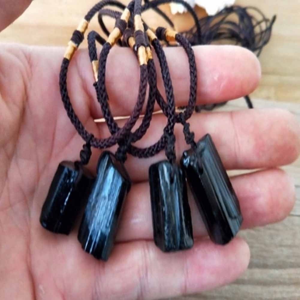 Fashion Black Tourmaline Stone Pendant with Rope Faux Gem Specimen Birthday Gift Image 4