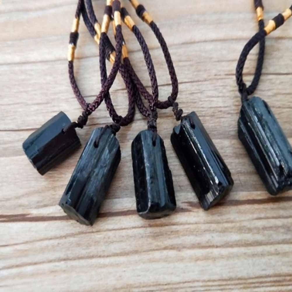 Fashion Black Tourmaline Stone Pendant with Rope Faux Gem Specimen Birthday Gift Image 6