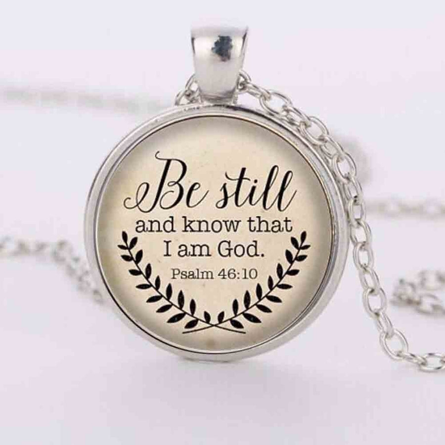 Bible Psalm Verse Necklace Be Still and Know That I am God Pendant Women Jewelry Image 1