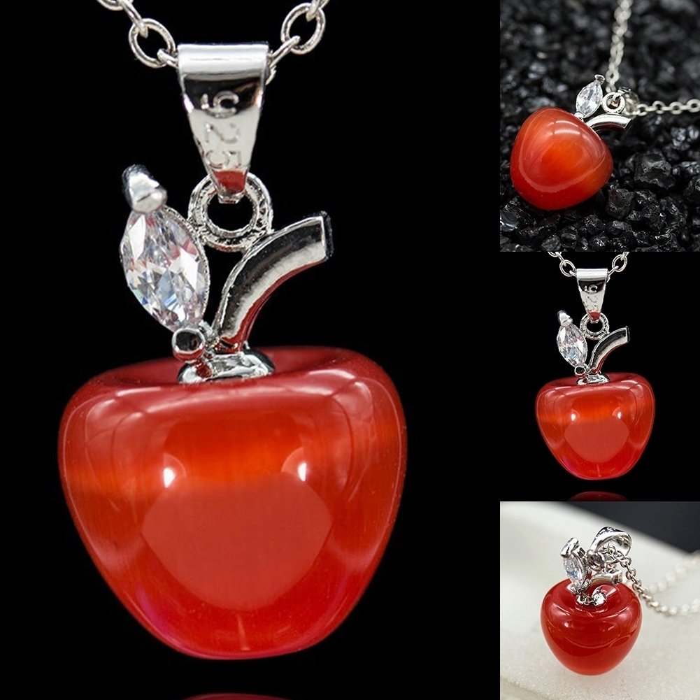 Women Fashion Opal Red Apple Shape Charm Pendant for Necklace Earring Decor Image 4