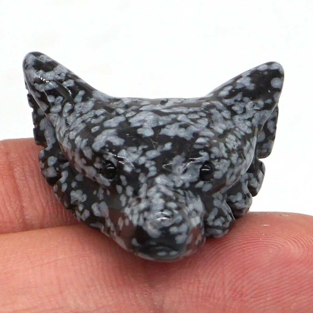 Natural Crystal Stone Carved Wolf Head Statue Necklace Pendant DIY Handwork Image 4